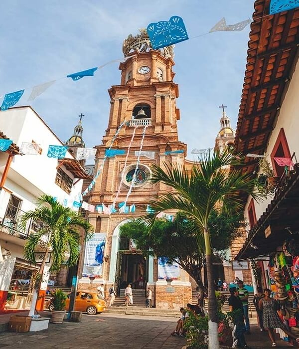 The central church of Puerto Vallarta by the ocean